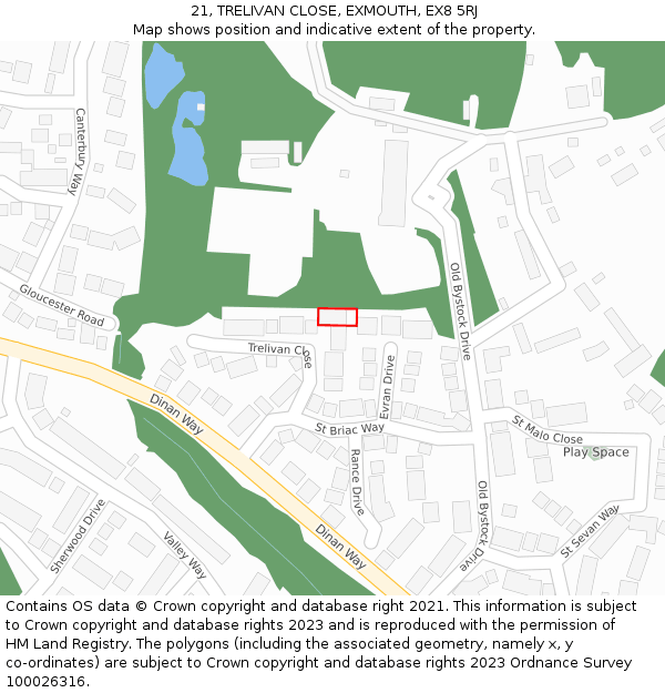 21, TRELIVAN CLOSE, EXMOUTH, EX8 5RJ: Location map and indicative extent of plot