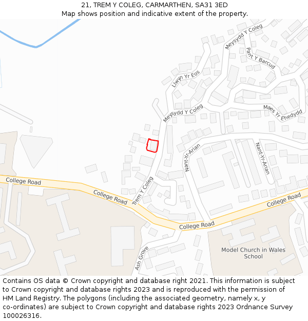 21, TREM Y COLEG, CARMARTHEN, SA31 3ED: Location map and indicative extent of plot