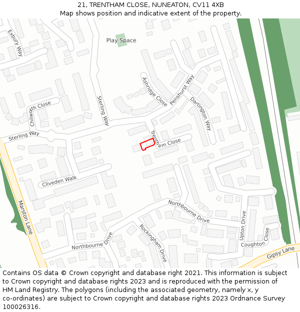 21, TRENTHAM CLOSE, NUNEATON, CV11 4XB: Location map and indicative extent of plot