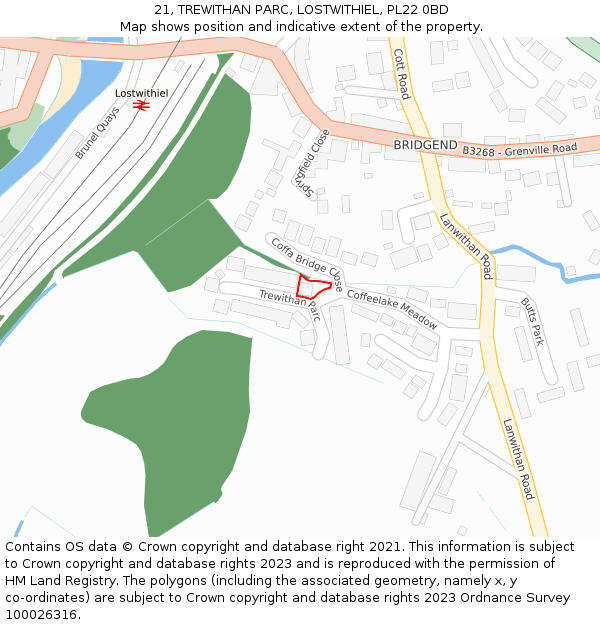 21, TREWITHAN PARC, LOSTWITHIEL, PL22 0BD: Location map and indicative extent of plot