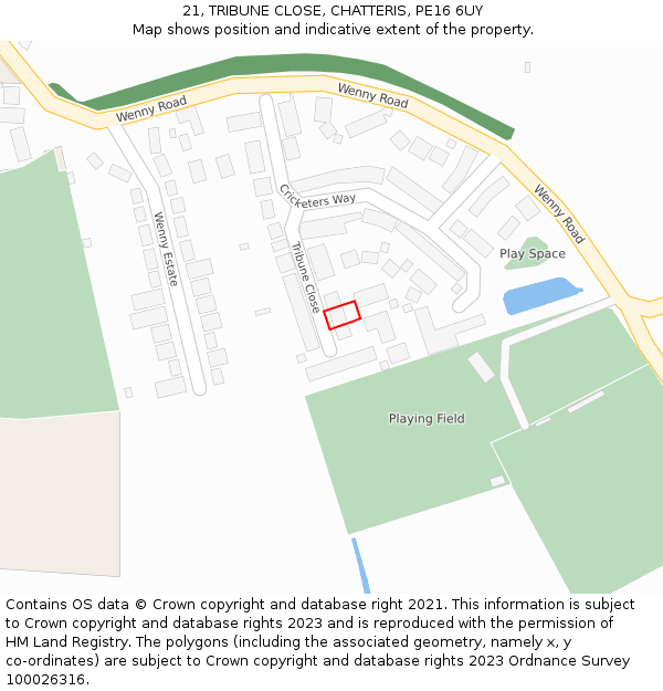 21, TRIBUNE CLOSE, CHATTERIS, PE16 6UY: Location map and indicative extent of plot