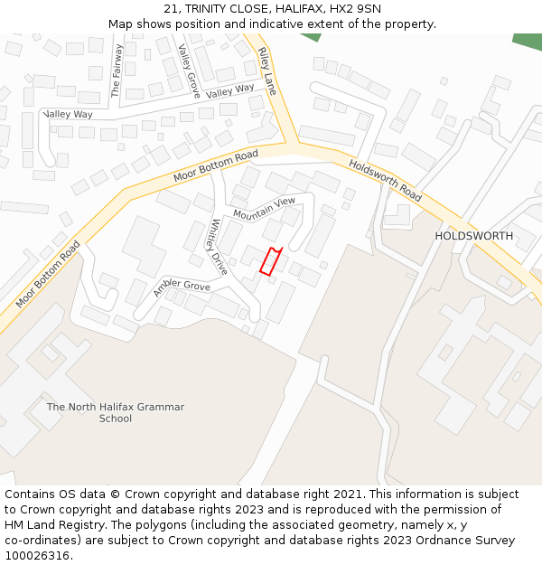 21, TRINITY CLOSE, HALIFAX, HX2 9SN: Location map and indicative extent of plot