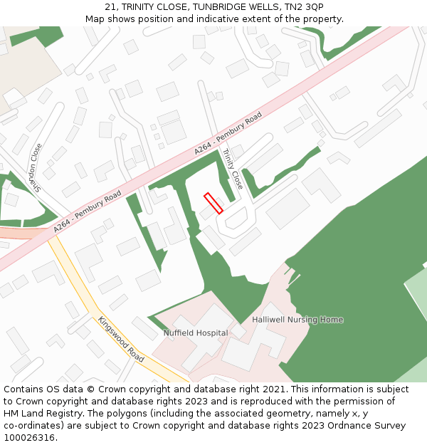 21, TRINITY CLOSE, TUNBRIDGE WELLS, TN2 3QP: Location map and indicative extent of plot