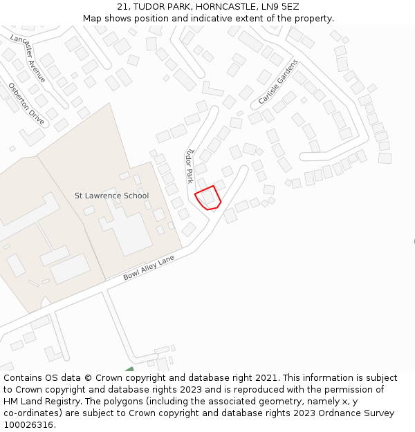 21, TUDOR PARK, HORNCASTLE, LN9 5EZ: Location map and indicative extent of plot
