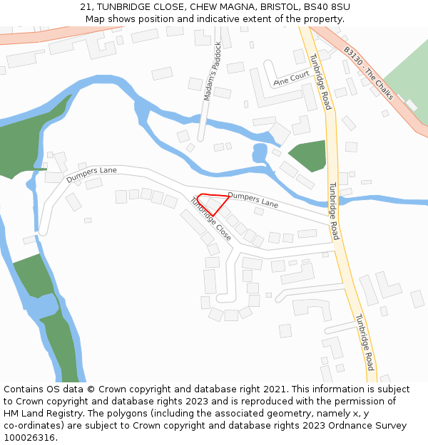 21, TUNBRIDGE CLOSE, CHEW MAGNA, BRISTOL, BS40 8SU: Location map and indicative extent of plot