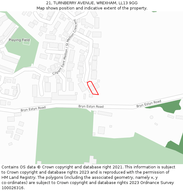 21, TURNBERRY AVENUE, WREXHAM, LL13 9GG: Location map and indicative extent of plot