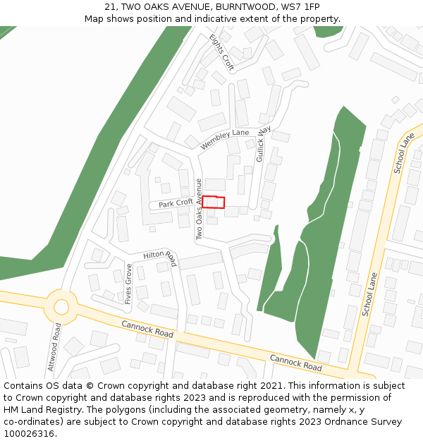21, TWO OAKS AVENUE, BURNTWOOD, WS7 1FP: Location map and indicative extent of plot