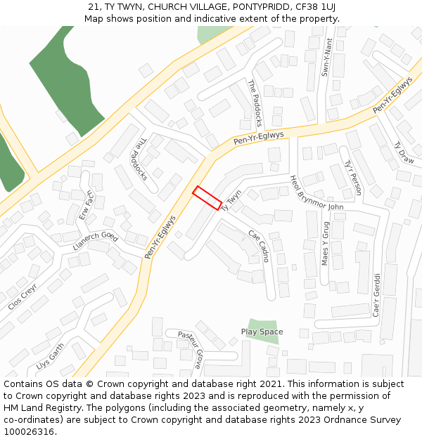 21, TY TWYN, CHURCH VILLAGE, PONTYPRIDD, CF38 1UJ: Location map and indicative extent of plot