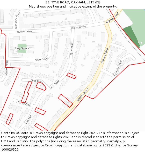 21, TYNE ROAD, OAKHAM, LE15 6SJ: Location map and indicative extent of plot