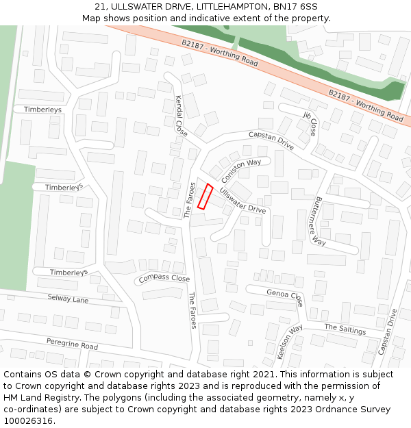 21, ULLSWATER DRIVE, LITTLEHAMPTON, BN17 6SS: Location map and indicative extent of plot