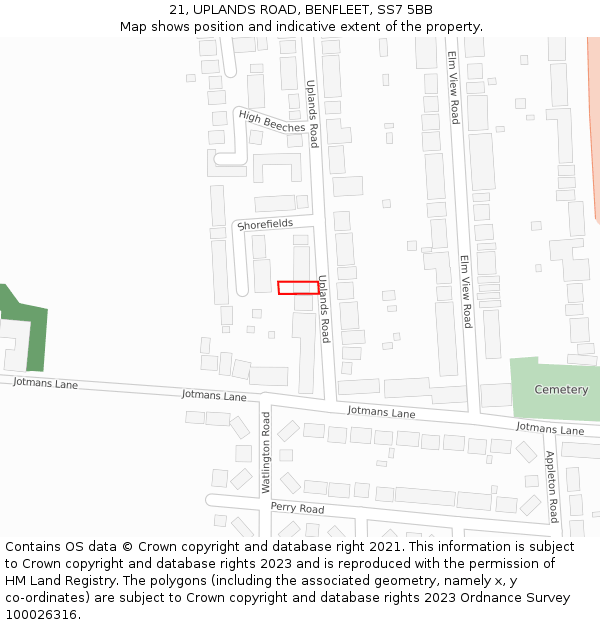 21, UPLANDS ROAD, BENFLEET, SS7 5BB: Location map and indicative extent of plot