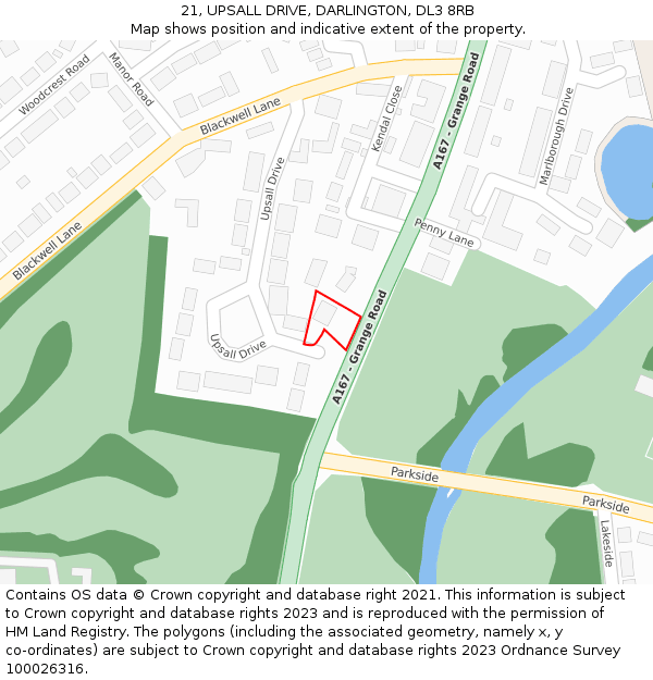 21, UPSALL DRIVE, DARLINGTON, DL3 8RB: Location map and indicative extent of plot