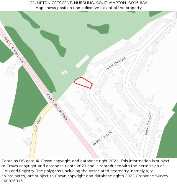 21, UPTON CRESCENT, NURSLING, SOUTHAMPTON, SO16 8AA: Location map and indicative extent of plot