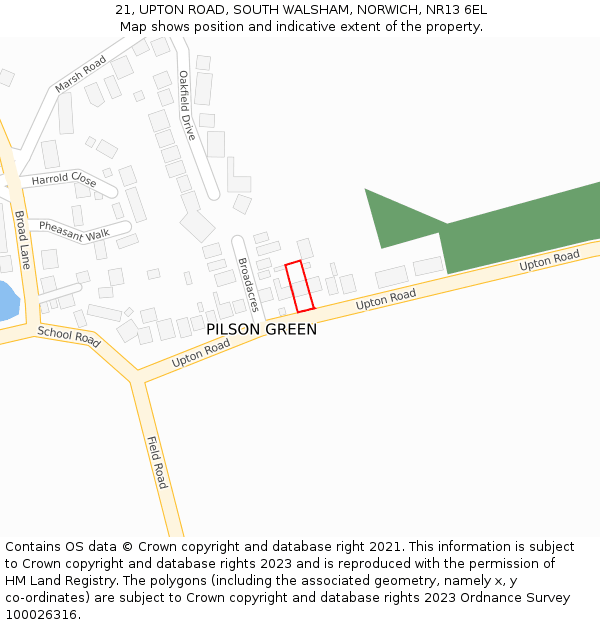 21, UPTON ROAD, SOUTH WALSHAM, NORWICH, NR13 6EL: Location map and indicative extent of plot