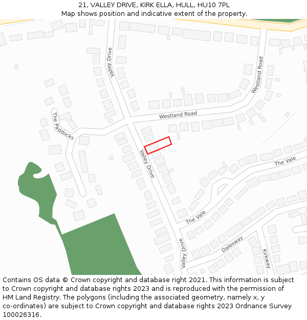 21, VALLEY DRIVE, KIRK ELLA, HULL, HU10 7PL: Location map and indicative extent of plot