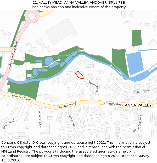 21, VALLEY MEAD, ANNA VALLEY, ANDOVER, SP11 7SB: Location map and indicative extent of plot