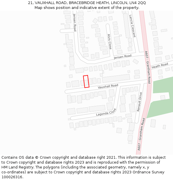 21, VAUXHALL ROAD, BRACEBRIDGE HEATH, LINCOLN, LN4 2QQ: Location map and indicative extent of plot