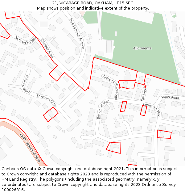 21, VICARAGE ROAD, OAKHAM, LE15 6EG: Location map and indicative extent of plot