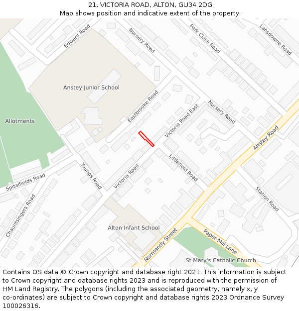 21, VICTORIA ROAD, ALTON, GU34 2DG: Location map and indicative extent of plot