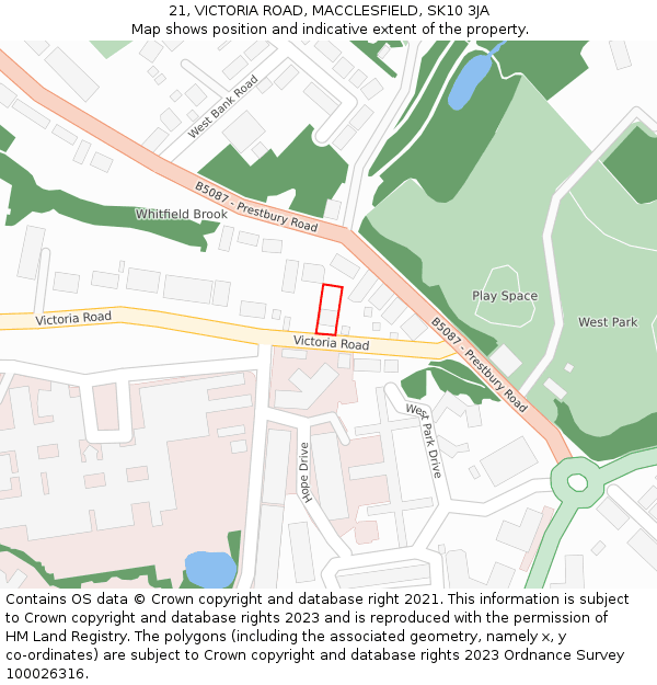 21, VICTORIA ROAD, MACCLESFIELD, SK10 3JA: Location map and indicative extent of plot