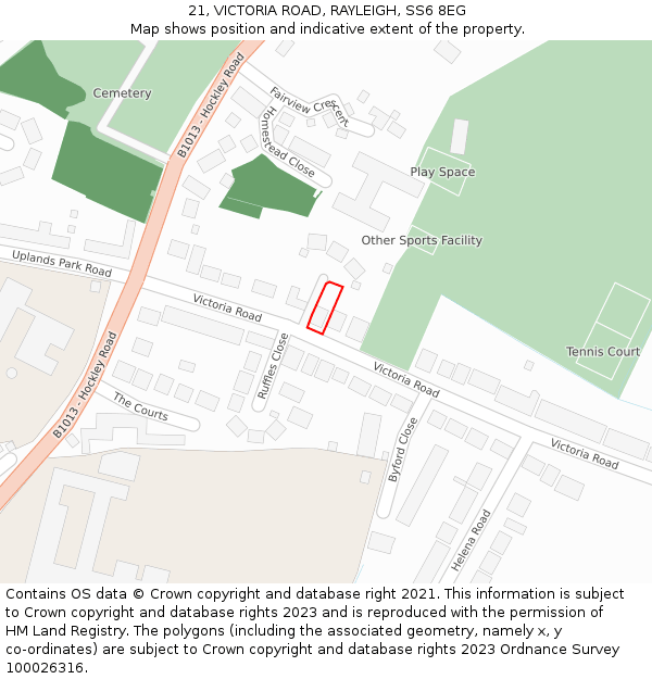 21, VICTORIA ROAD, RAYLEIGH, SS6 8EG: Location map and indicative extent of plot