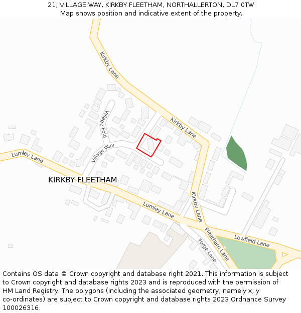 21, VILLAGE WAY, KIRKBY FLEETHAM, NORTHALLERTON, DL7 0TW: Location map and indicative extent of plot