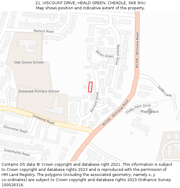 21, VISCOUNT DRIVE, HEALD GREEN, CHEADLE, SK8 3HU: Location map and indicative extent of plot