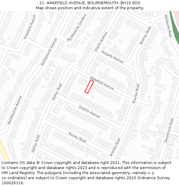 21, WAKEFIELD AVENUE, BOURNEMOUTH, BH10 6DS: Location map and indicative extent of plot