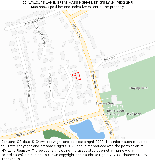 21, WALCUPS LANE, GREAT MASSINGHAM, KING'S LYNN, PE32 2HR: Location map and indicative extent of plot