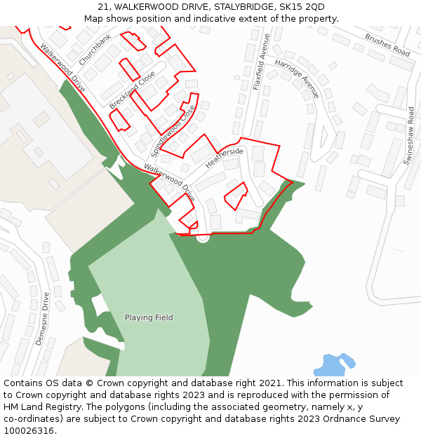 21, WALKERWOOD DRIVE, STALYBRIDGE, SK15 2QD: Location map and indicative extent of plot