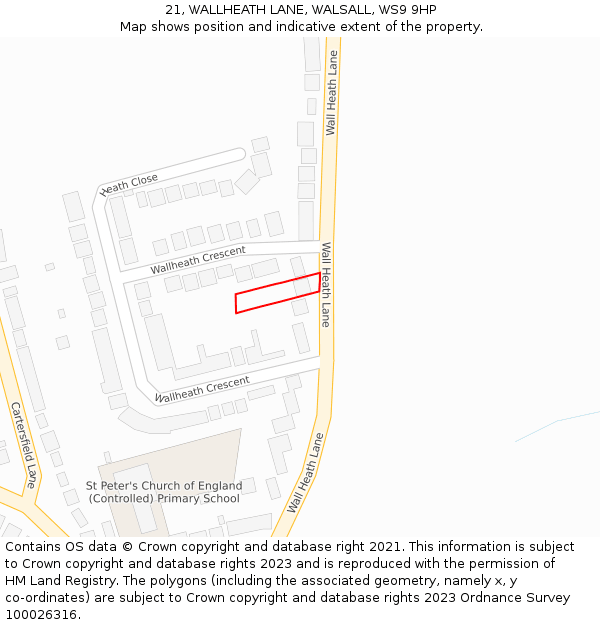 21, WALLHEATH LANE, WALSALL, WS9 9HP: Location map and indicative extent of plot