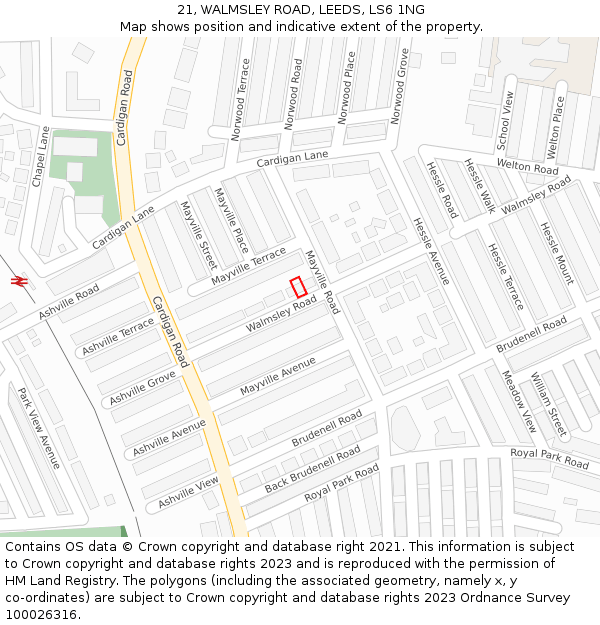21, WALMSLEY ROAD, LEEDS, LS6 1NG: Location map and indicative extent of plot