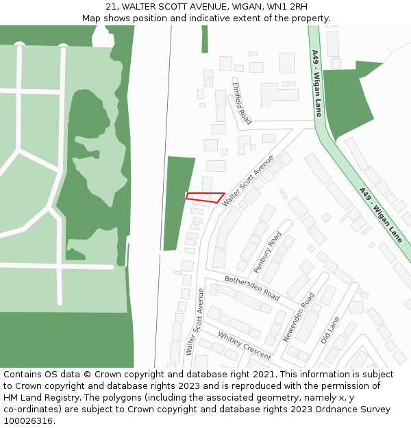 21, WALTER SCOTT AVENUE, WIGAN, WN1 2RH: Location map and indicative extent of plot