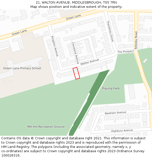 21, WALTON AVENUE, MIDDLESBROUGH, TS5 7RN: Location map and indicative extent of plot