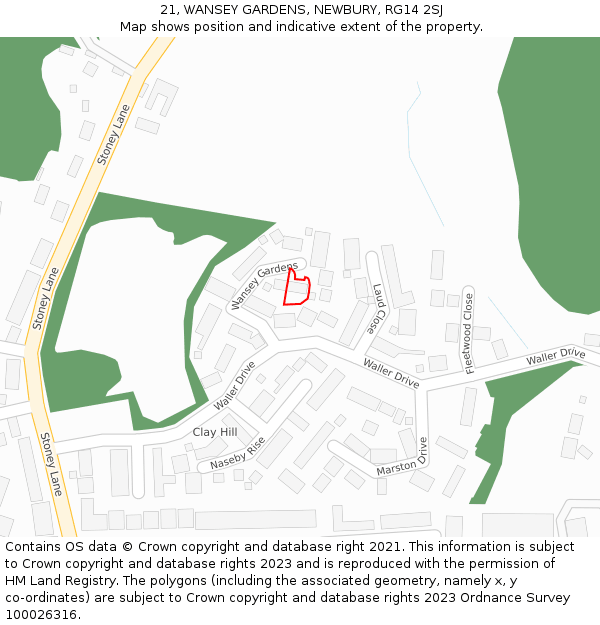 21, WANSEY GARDENS, NEWBURY, RG14 2SJ: Location map and indicative extent of plot