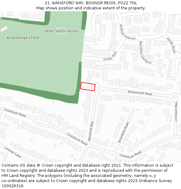 21, WANSFORD WAY, BOGNOR REGIS, PO22 7NL: Location map and indicative extent of plot