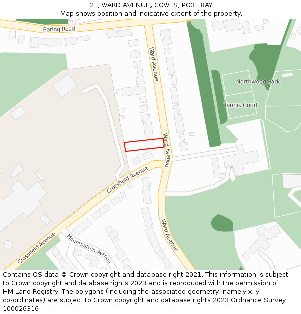 21, WARD AVENUE, COWES, PO31 8AY: Location map and indicative extent of plot