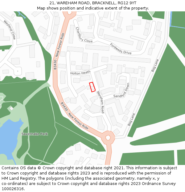 21, WAREHAM ROAD, BRACKNELL, RG12 9YT: Location map and indicative extent of plot