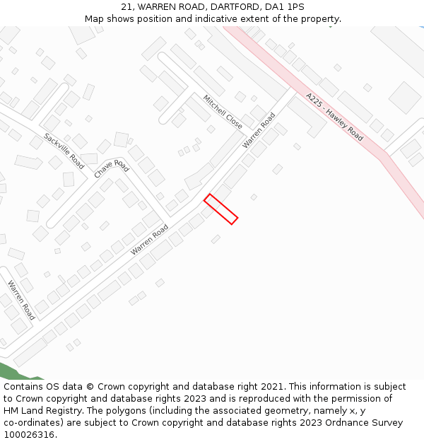 21, WARREN ROAD, DARTFORD, DA1 1PS: Location map and indicative extent of plot
