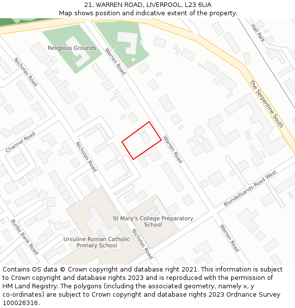 21, WARREN ROAD, LIVERPOOL, L23 6UA: Location map and indicative extent of plot
