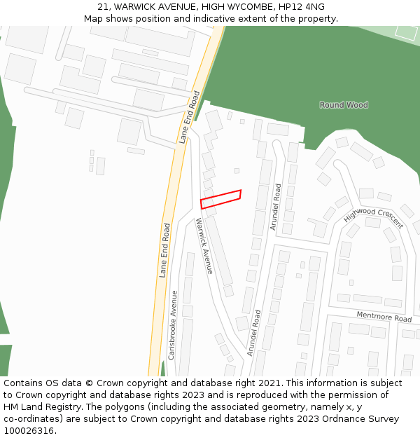 21, WARWICK AVENUE, HIGH WYCOMBE, HP12 4NG: Location map and indicative extent of plot