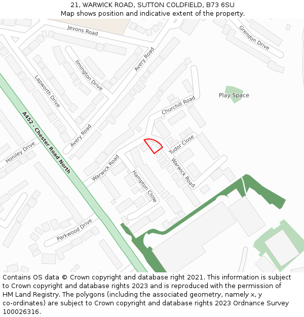 21, WARWICK ROAD, SUTTON COLDFIELD, B73 6SU: Location map and indicative extent of plot