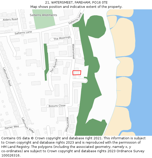 21, WATERSMEET, FAREHAM, PO16 0TE: Location map and indicative extent of plot