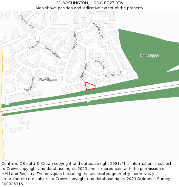 21, WATLINGTON, HOOK, RG27 9TW: Location map and indicative extent of plot