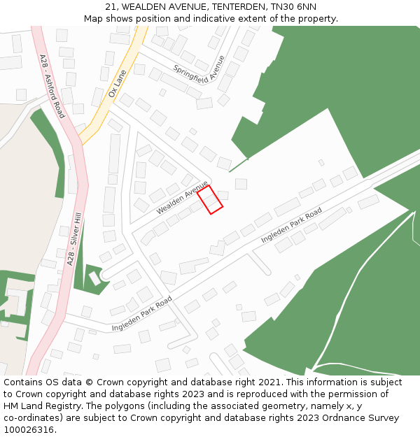 21, WEALDEN AVENUE, TENTERDEN, TN30 6NN: Location map and indicative extent of plot