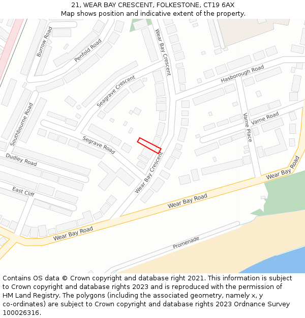 21, WEAR BAY CRESCENT, FOLKESTONE, CT19 6AX: Location map and indicative extent of plot
