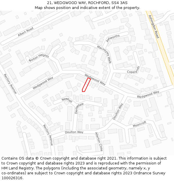 21, WEDGWOOD WAY, ROCHFORD, SS4 3AS: Location map and indicative extent of plot