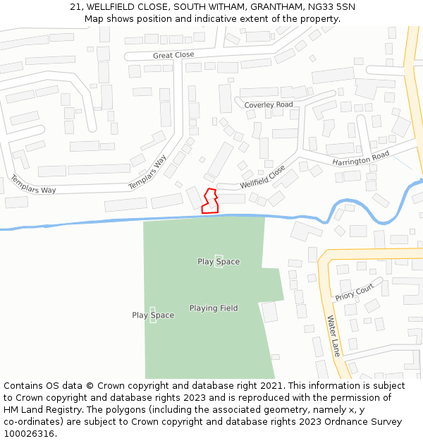 21, WELLFIELD CLOSE, SOUTH WITHAM, GRANTHAM, NG33 5SN: Location map and indicative extent of plot