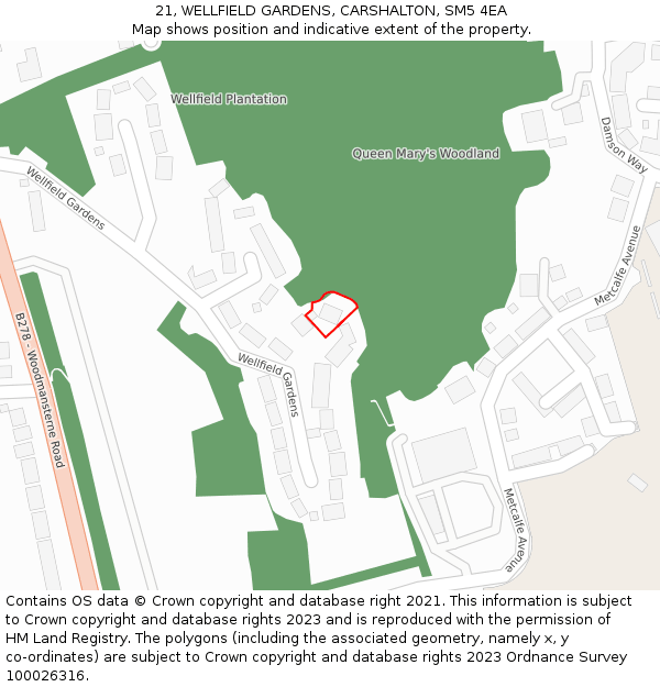21, WELLFIELD GARDENS, CARSHALTON, SM5 4EA: Location map and indicative extent of plot