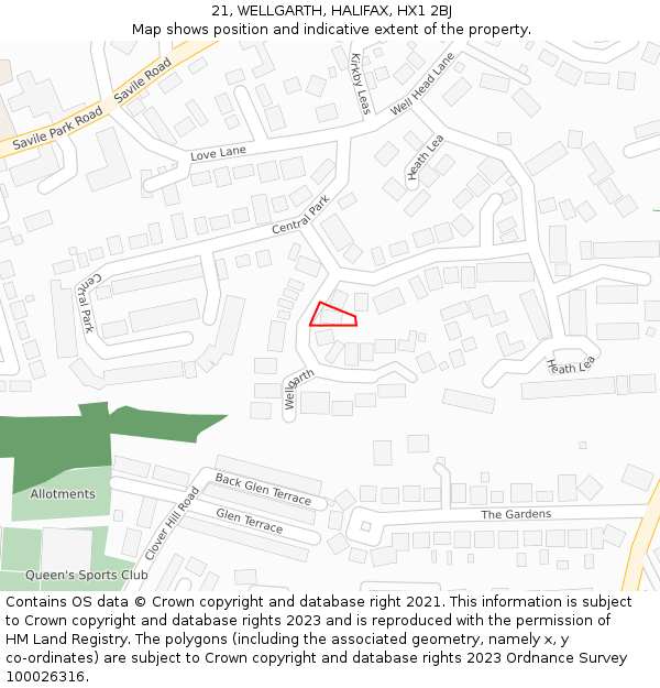 21, WELLGARTH, HALIFAX, HX1 2BJ: Location map and indicative extent of plot